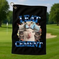 I Eat Cement Cursed Cat Funny Oddly Specific Dank Meme Golf Towel thumb 1