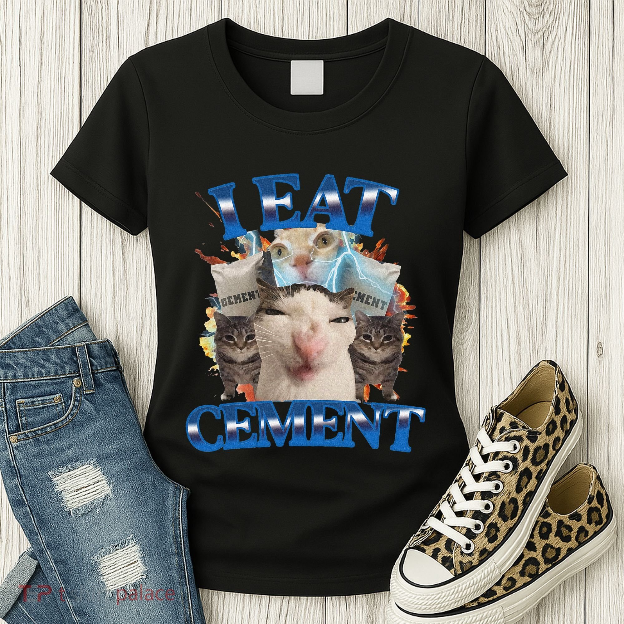 I Eat Cement Cursed Cat Funny Oddly Specific Dank Meme Women's T-Shirt
