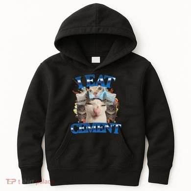 I Eat Cement Cursed Cat Funny Oddly Specific Dank Meme Kids Hoodie