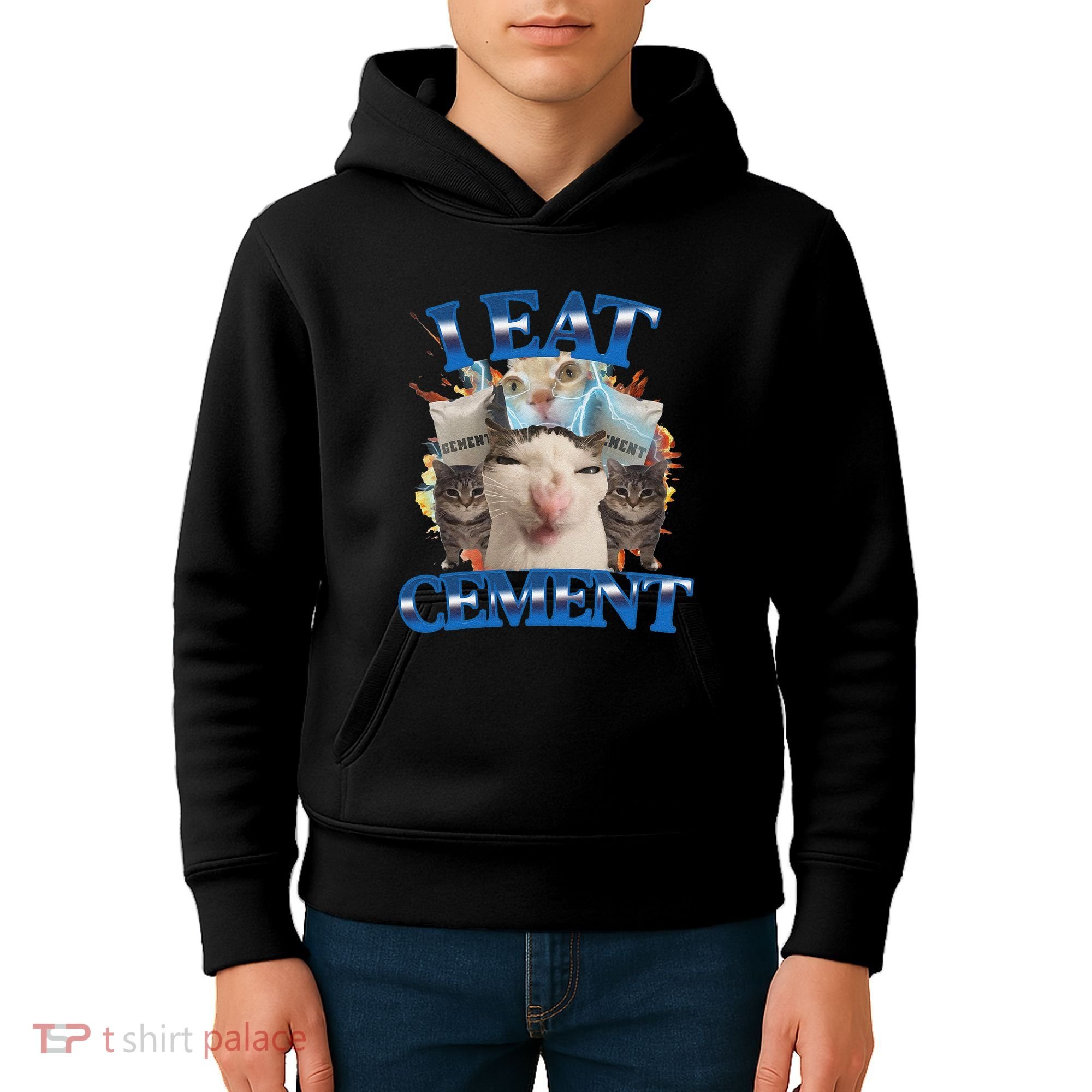 I Eat Cement Cursed Cat Funny Oddly Specific Dank Meme Kids Hoodie