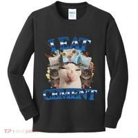 I Eat Cement Cursed Cat Funny Oddly Specific Dank Meme Kids Long Sleeve Shirt thumb 0