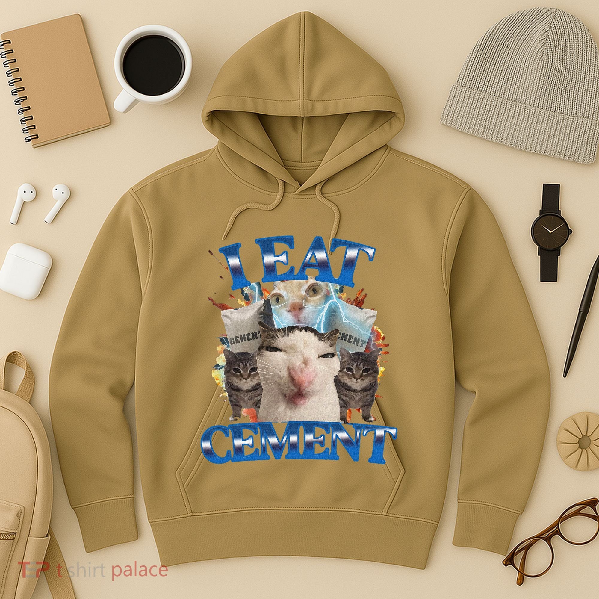 I Eat Cement Cursed Cat Funny Oddly Specific Dank Meme Hoodie