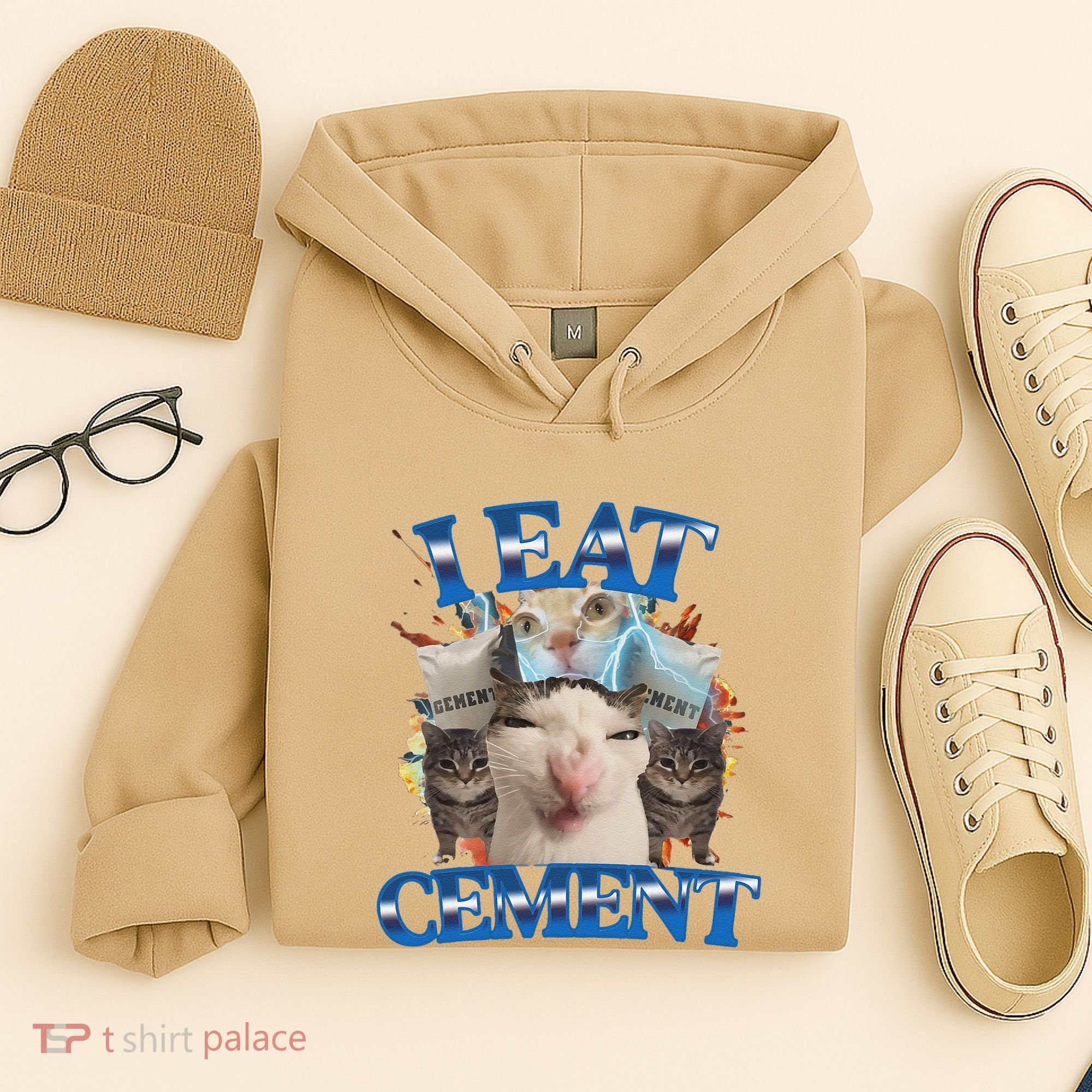I Eat Cement Cursed Cat Funny Oddly Specific Dank Meme Hoodie