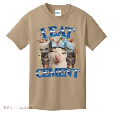 I Eat Cement Cursed Cat Funny Oddly Specific Dank Meme Kids T-Shirt