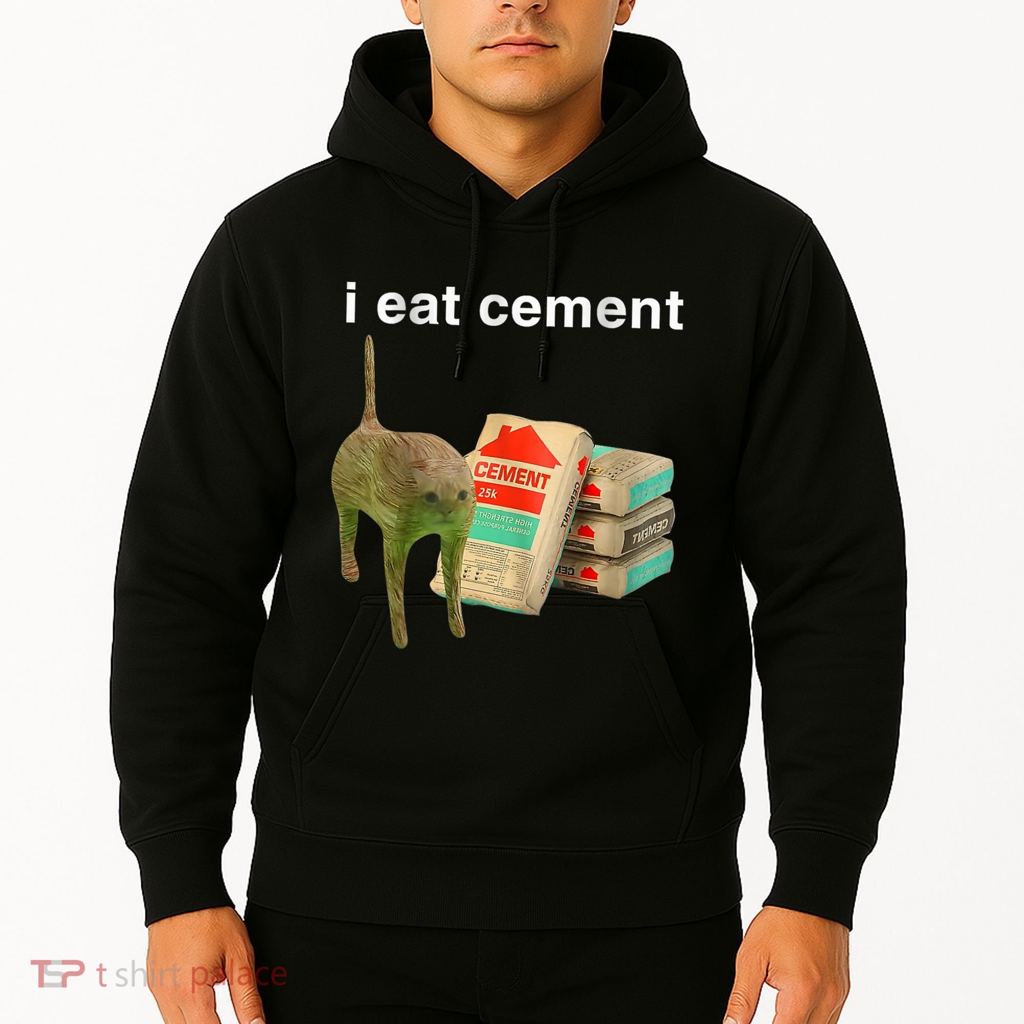 I Eat Cement Cursed Cat Funny Oddly Specific Dank Meme Hoodie