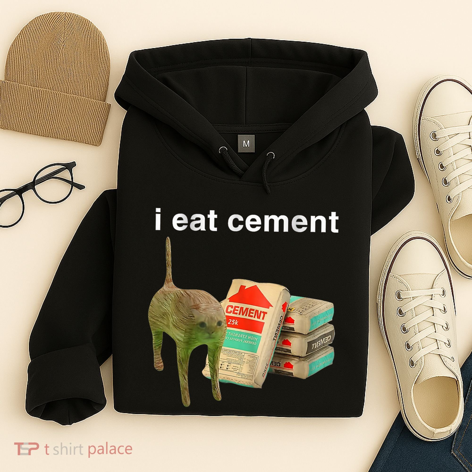 I Eat Cement Cursed Cat Funny Oddly Specific Dank Meme Hoodie