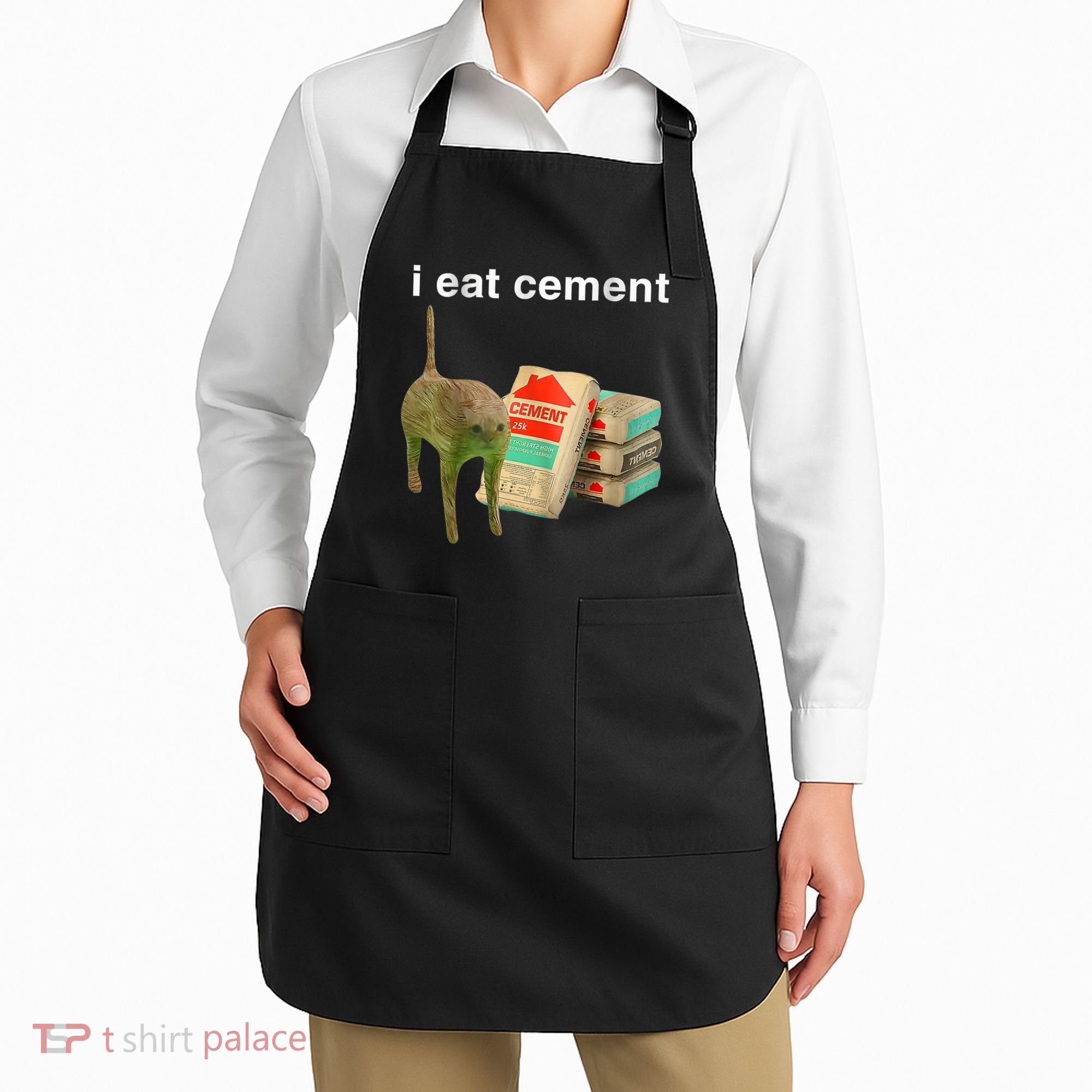 I Eat Cement Cursed Cat Funny Oddly Specific Dank Meme Apron