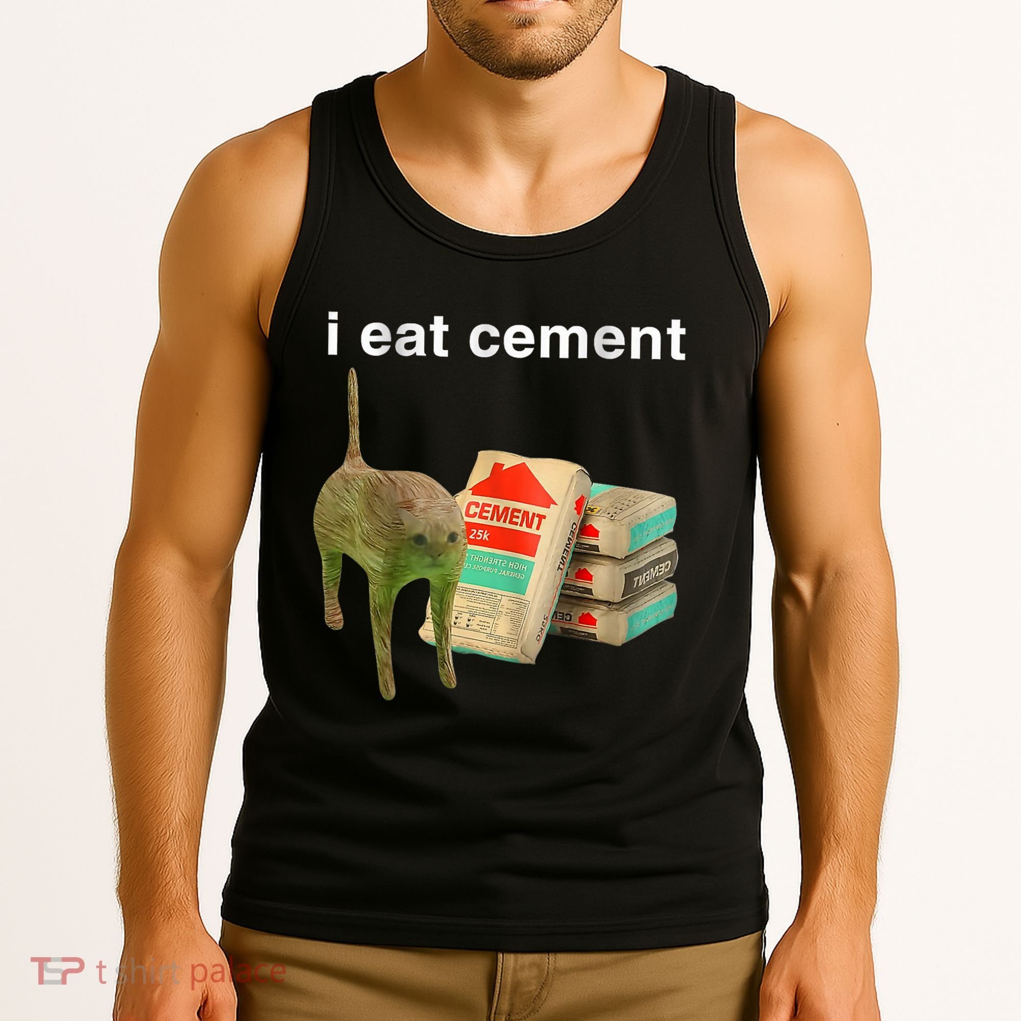I Eat Cement Cursed Cat Funny Oddly Specific Dank Meme Tank Top