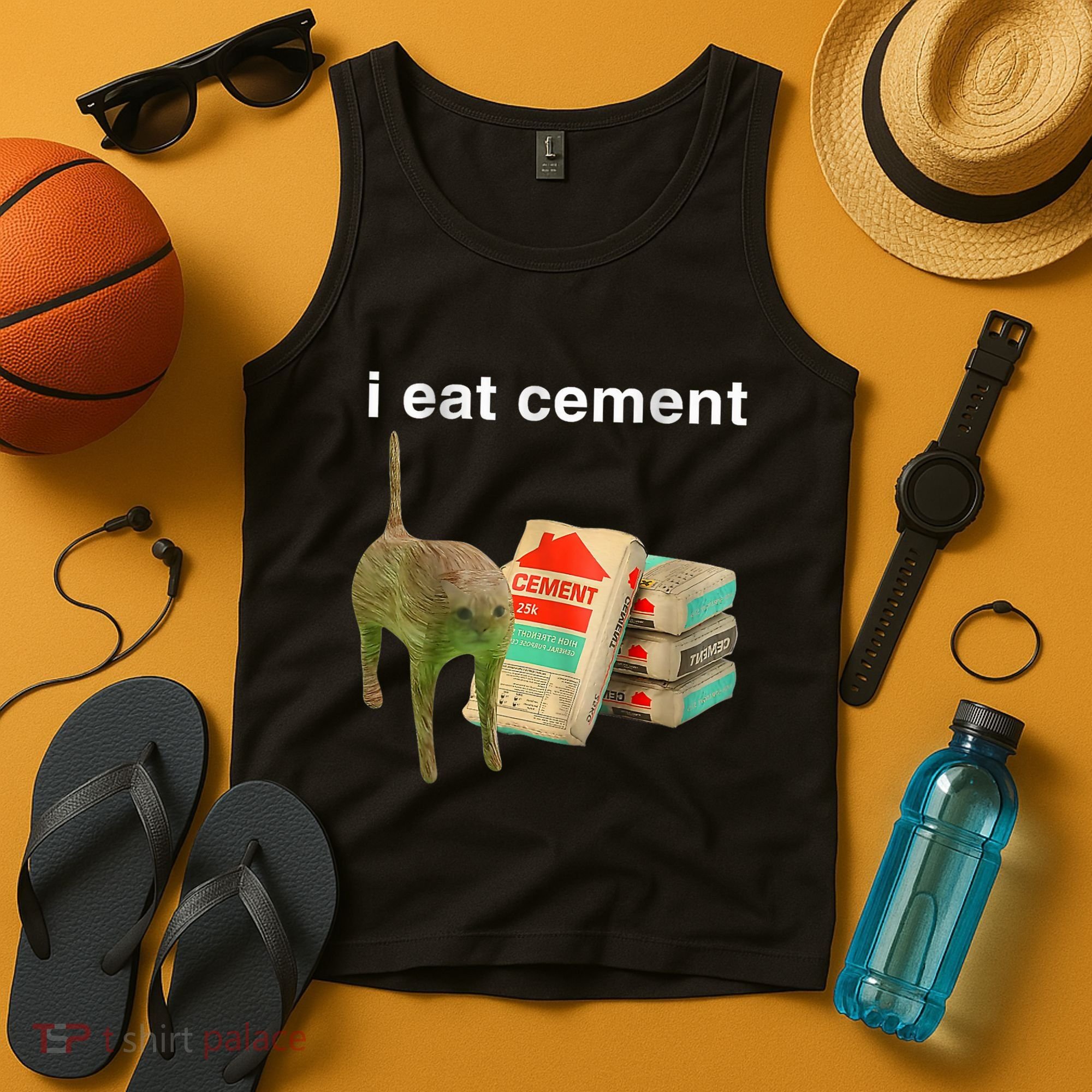 I Eat Cement Cursed Cat Funny Oddly Specific Dank Meme Tank Top