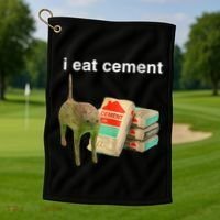 I Eat Cement Cursed Cat Funny Oddly Specific Dank Meme Golf Towel thumb 1