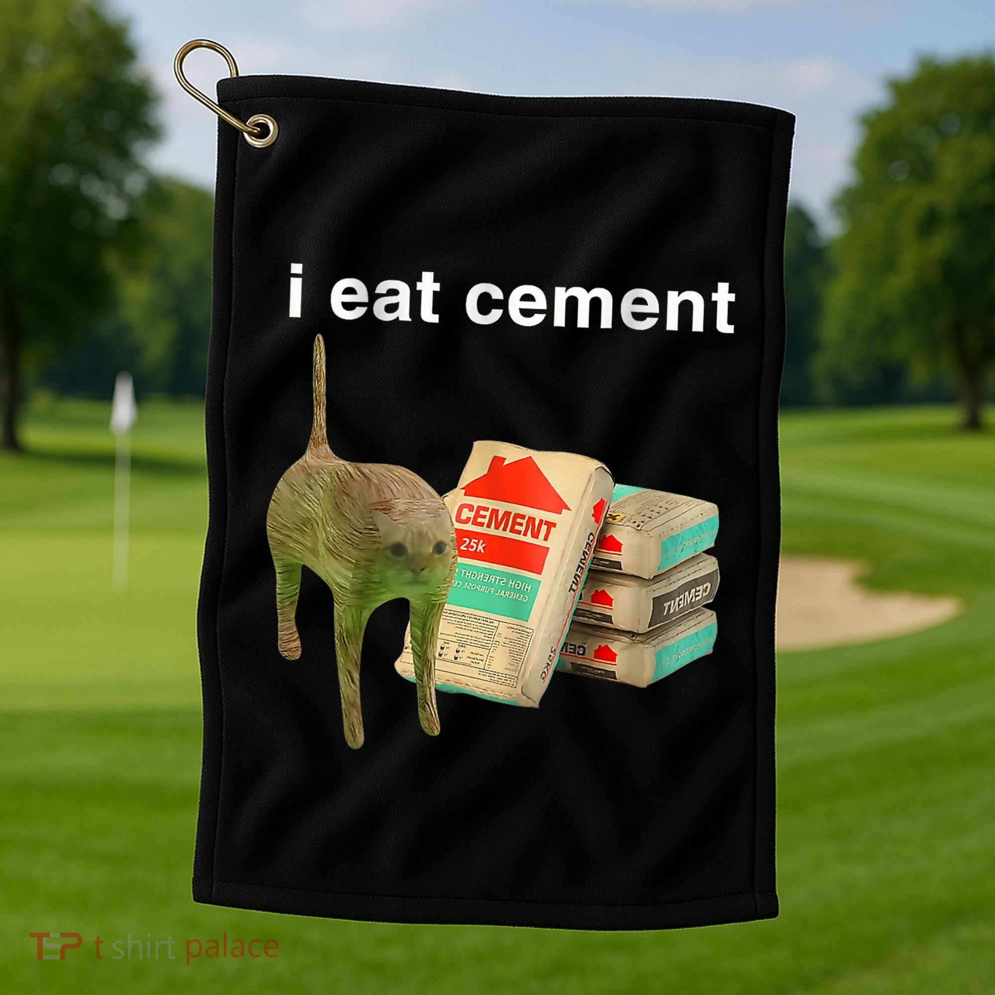 I Eat Cement Cursed Cat Funny Oddly Specific Dank Meme Golf Towel