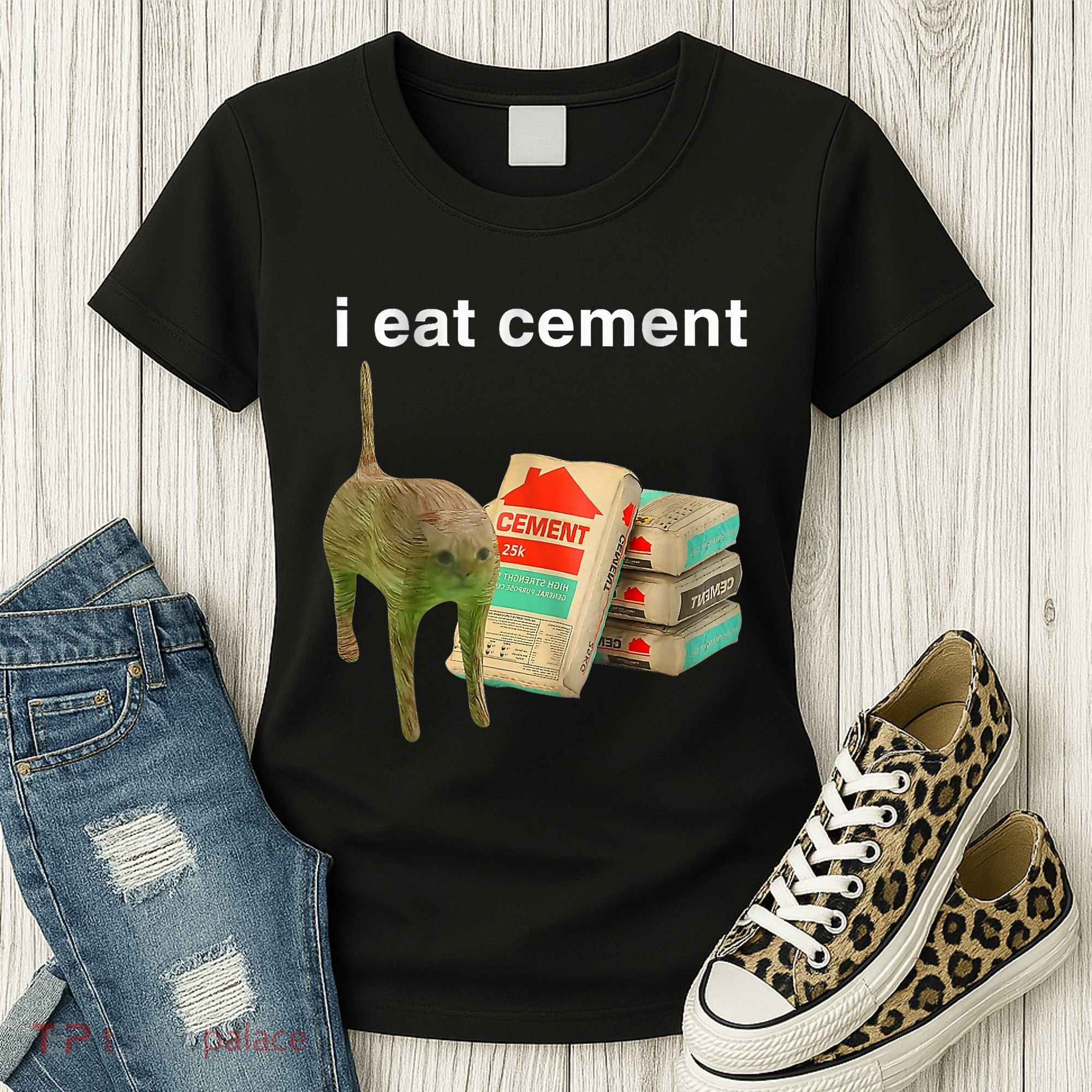 I Eat Cement Cursed Cat Funny Oddly Specific Dank Meme Women's T-Shirt