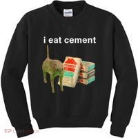 I Eat Cement Cursed Cat Funny Oddly Specific Dank Meme Kids Sweatshirt thumb 0