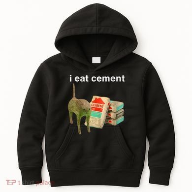 I Eat Cement Cursed Cat Funny Oddly Specific Dank Meme Kids Hoodie