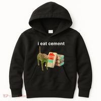 I Eat Cement Cursed Cat Funny Oddly Specific Dank Meme Kids Hoodie thumb 0