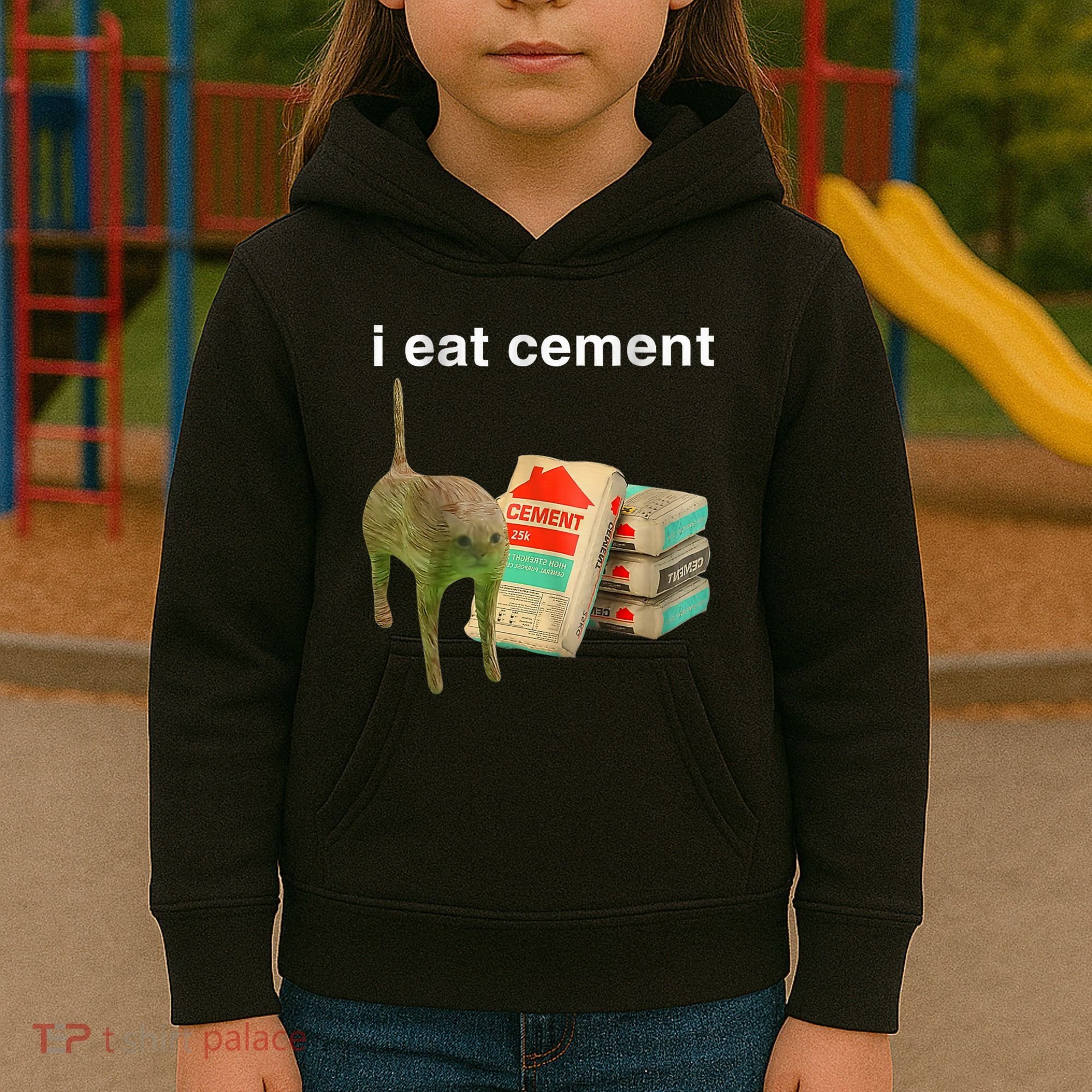 I Eat Cement Cursed Cat Funny Oddly Specific Dank Meme Kids Hoodie