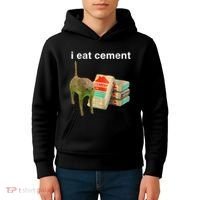 I Eat Cement Cursed Cat Funny Oddly Specific Dank Meme Kids Hoodie thumb 4