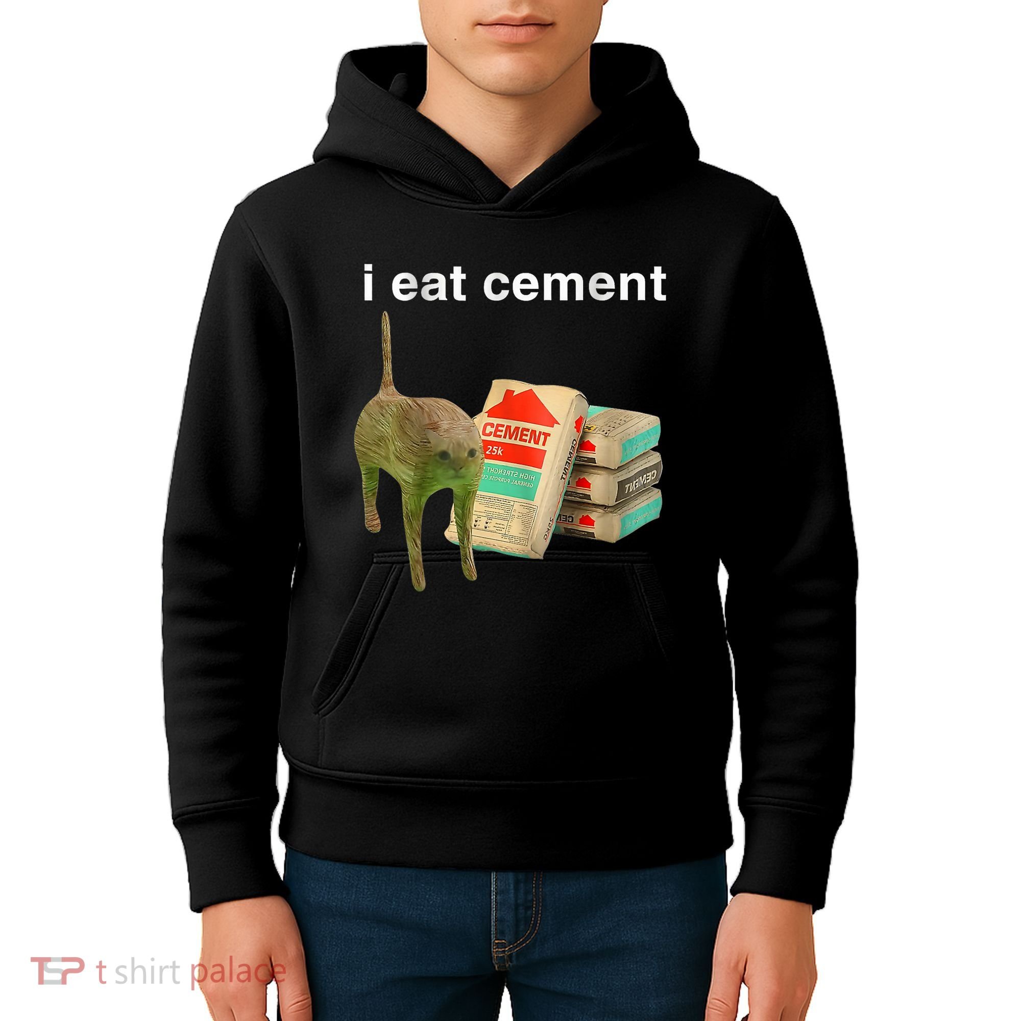 I Eat Cement Cursed Cat Funny Oddly Specific Dank Meme Kids Hoodie