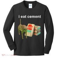 I Eat Cement Cursed Cat Funny Oddly Specific Dank Meme Kids Long Sleeve Shirt thumb 0