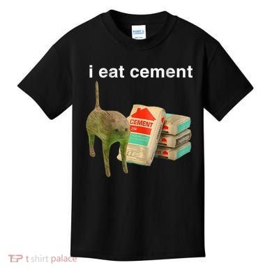 I Eat Cement Cursed Cat Funny Oddly Specific Dank Meme Kids T-Shirt
