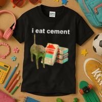 I Eat Cement Cursed Cat Funny Oddly Specific Dank Meme Kids T-Shirt thumb 3