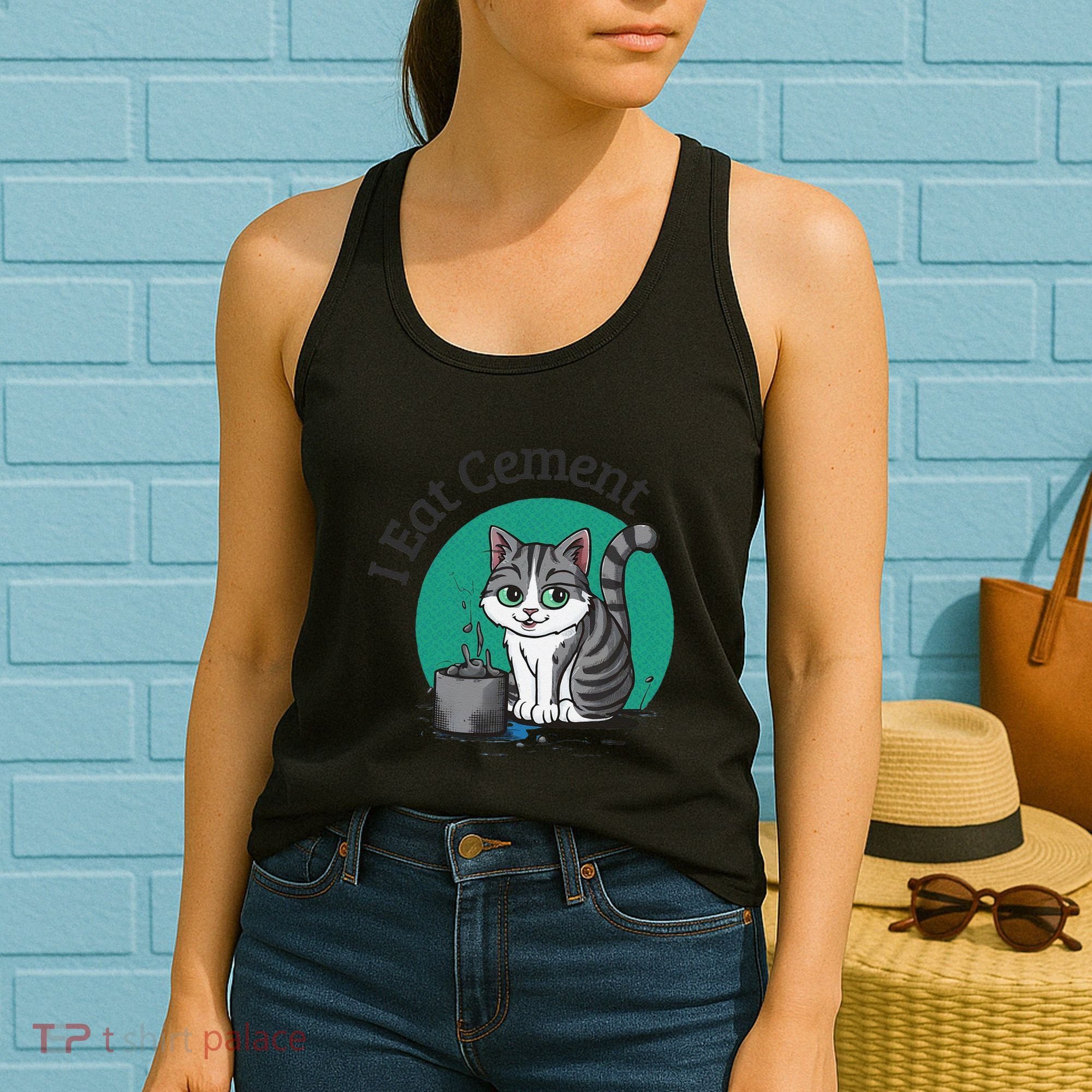 I Eat Cement Cursed Cat Funny Oddly Specific Dank Meme Women's Tank Top