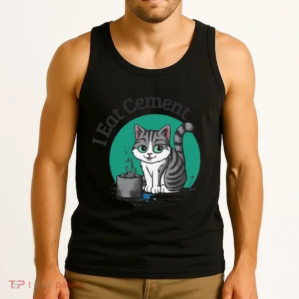 I Eat Cement Cursed Cat Funny Oddly Specific Dank Meme Tank Top
