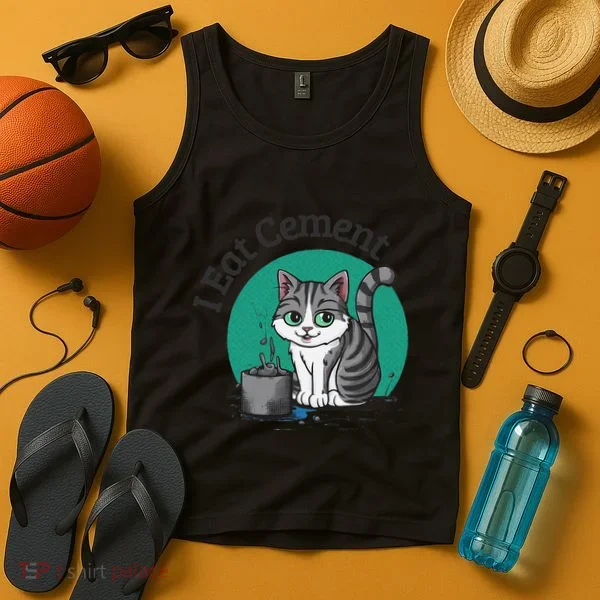 I Eat Cement Cursed Cat Funny Oddly Specific Dank Meme Tank Top