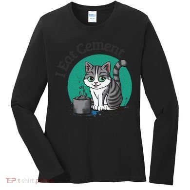 I Eat Cement Cursed Cat Funny Oddly Specific Dank Meme Women's Long Sleeve Shirt