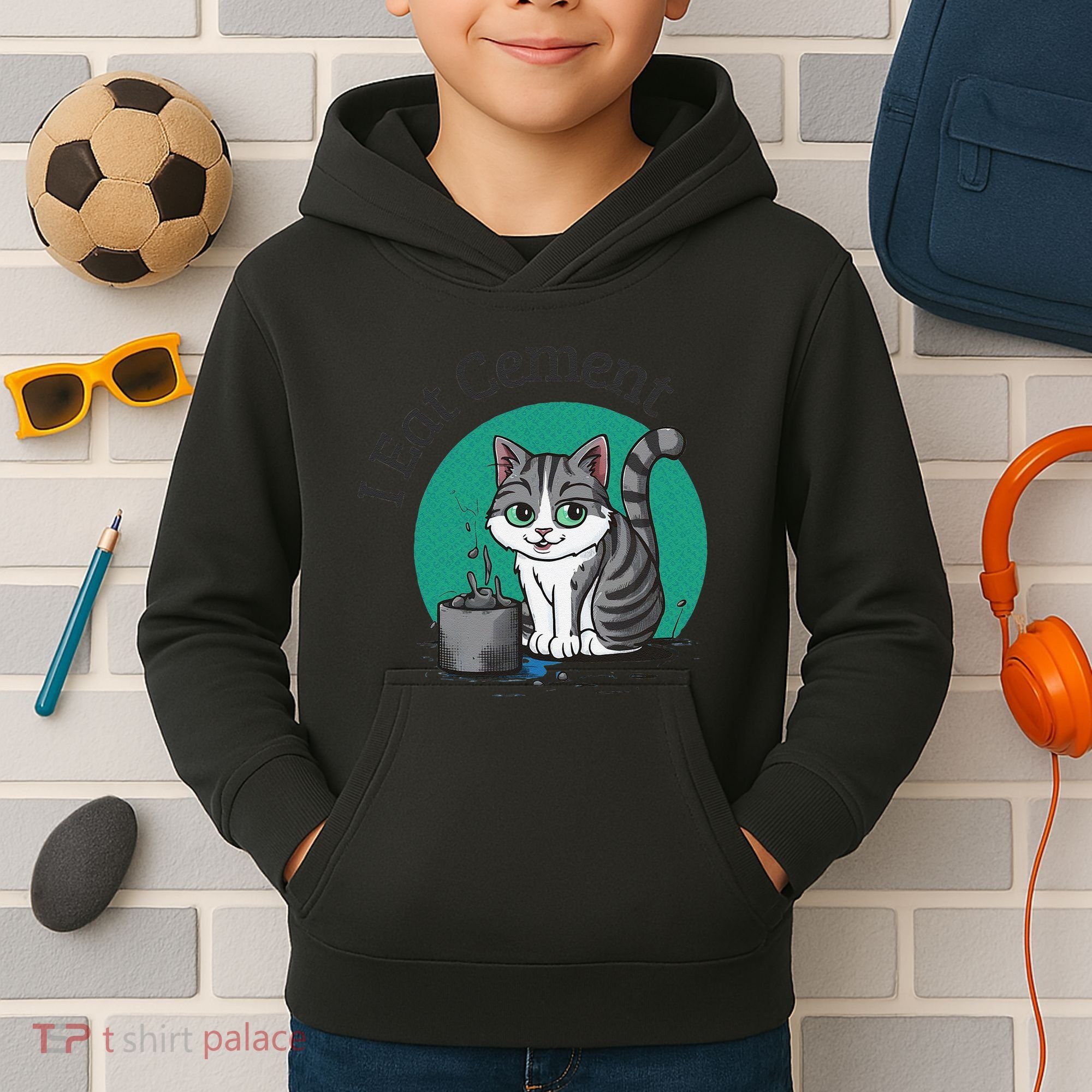 I Eat Cement Cursed Cat Funny Oddly Specific Dank Meme Kids Hoodie