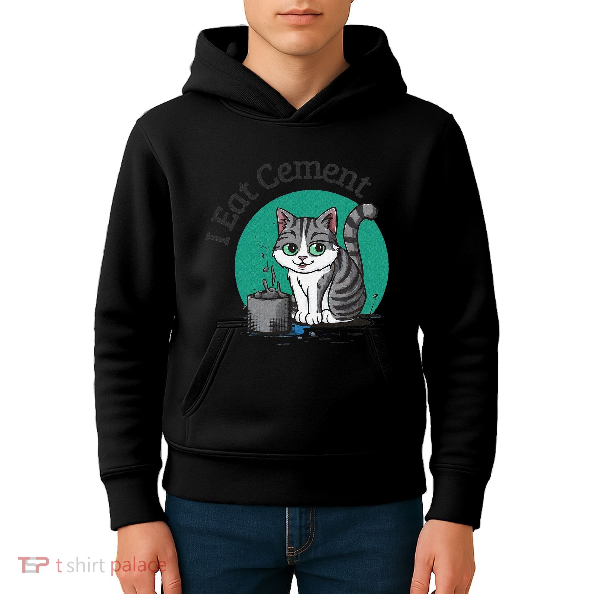 I Eat Cement Cursed Cat Funny Oddly Specific Dank Meme Kids Hoodie
