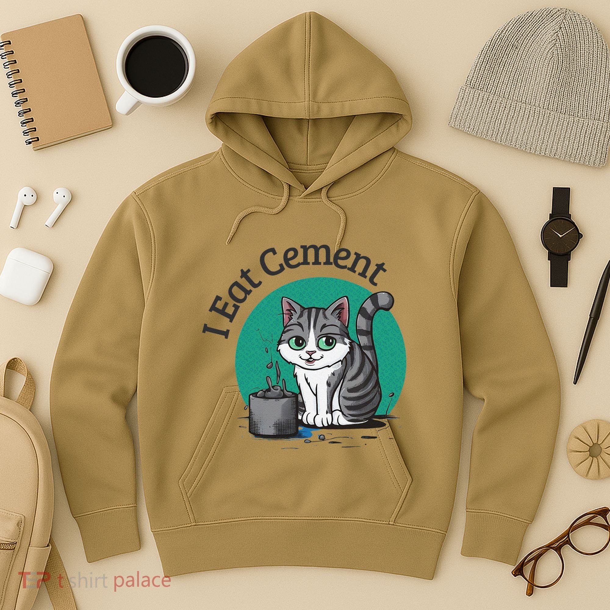 I Eat Cement Cursed Cat Funny Oddly Specific Dank Meme Hoodie
