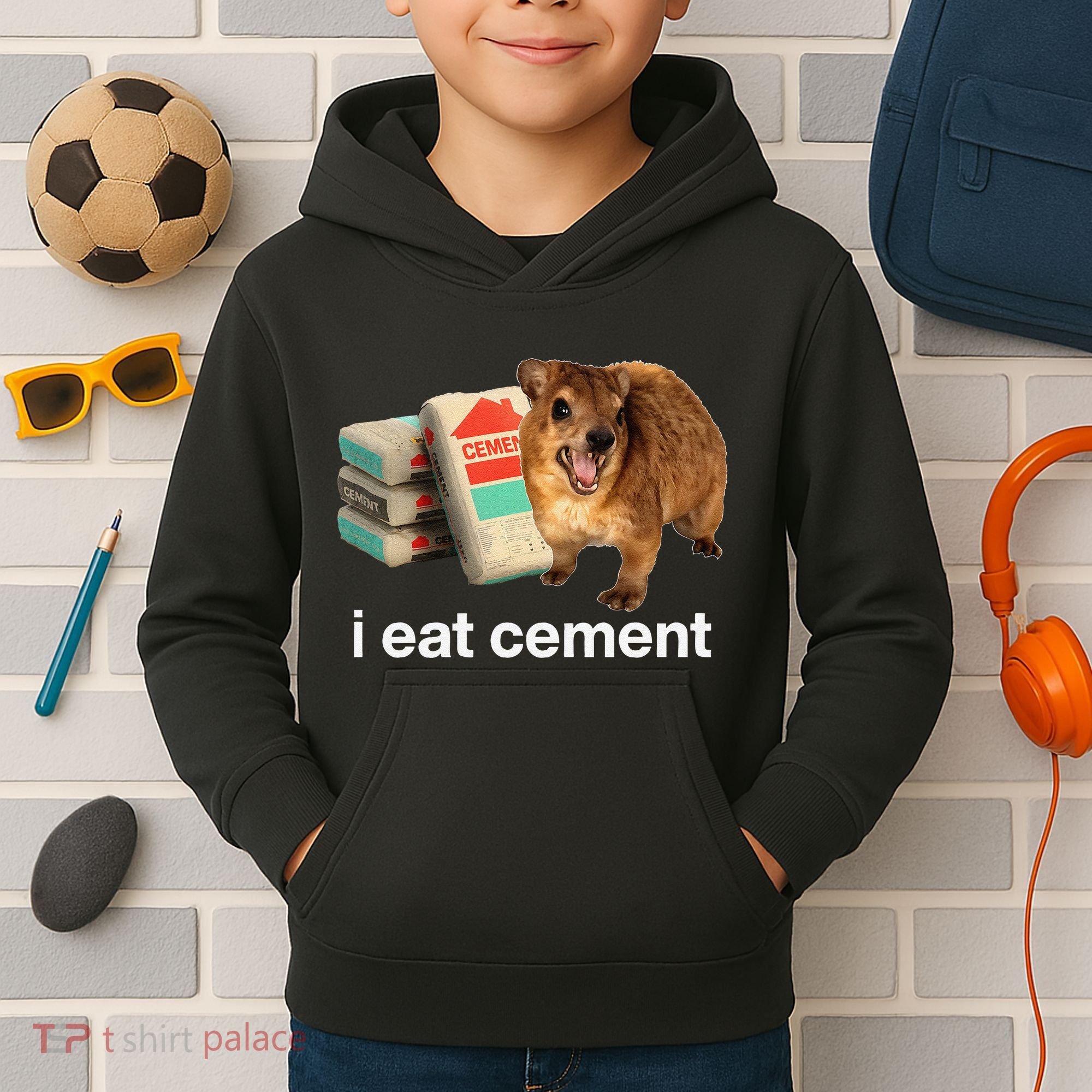 I Eat Cement Cursed Hyrax Funny Oddly Specific Dank Meme Kids Hoodie