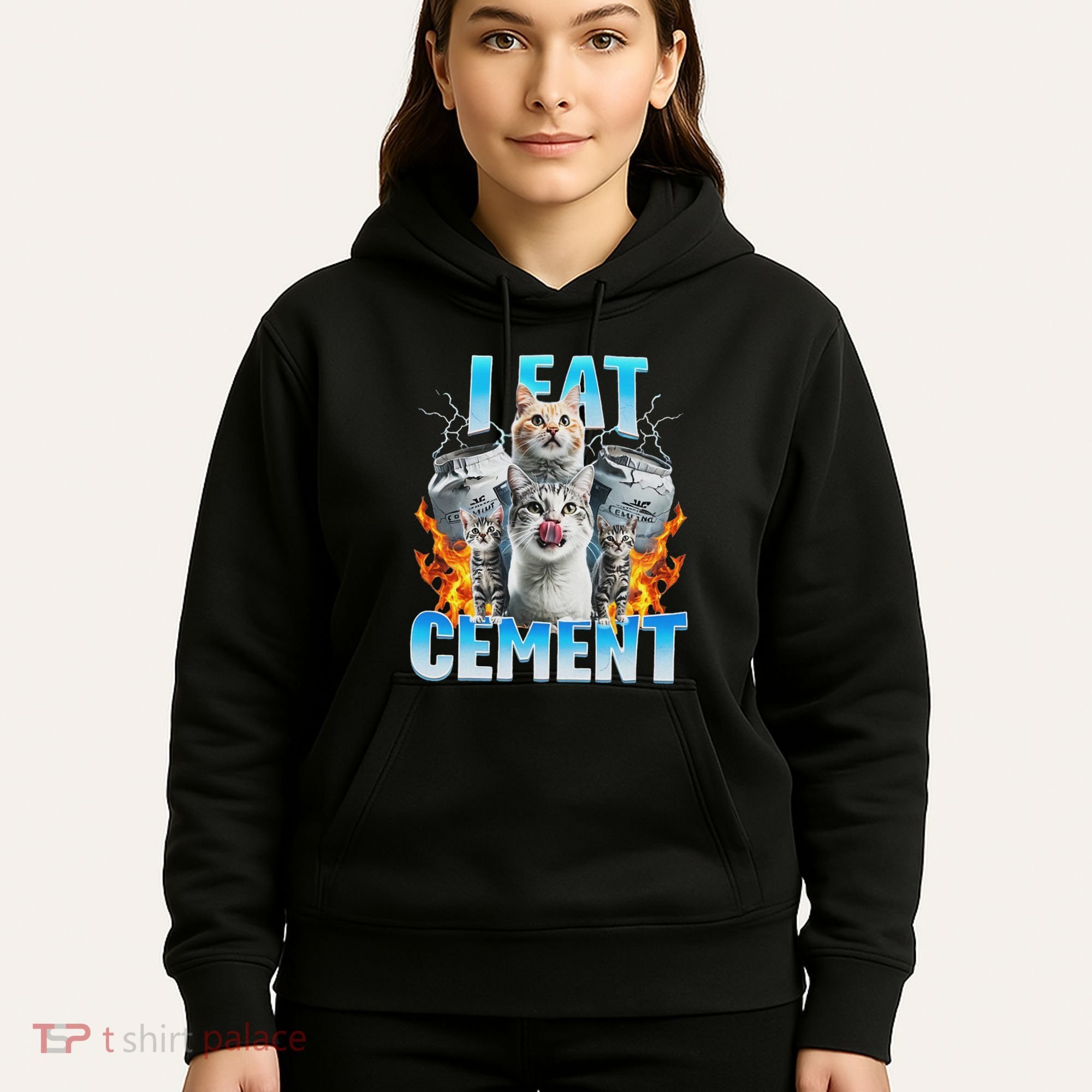 I Eat Cement Cursed Cat Funny Oddly Specific Dank Meme Hoodie