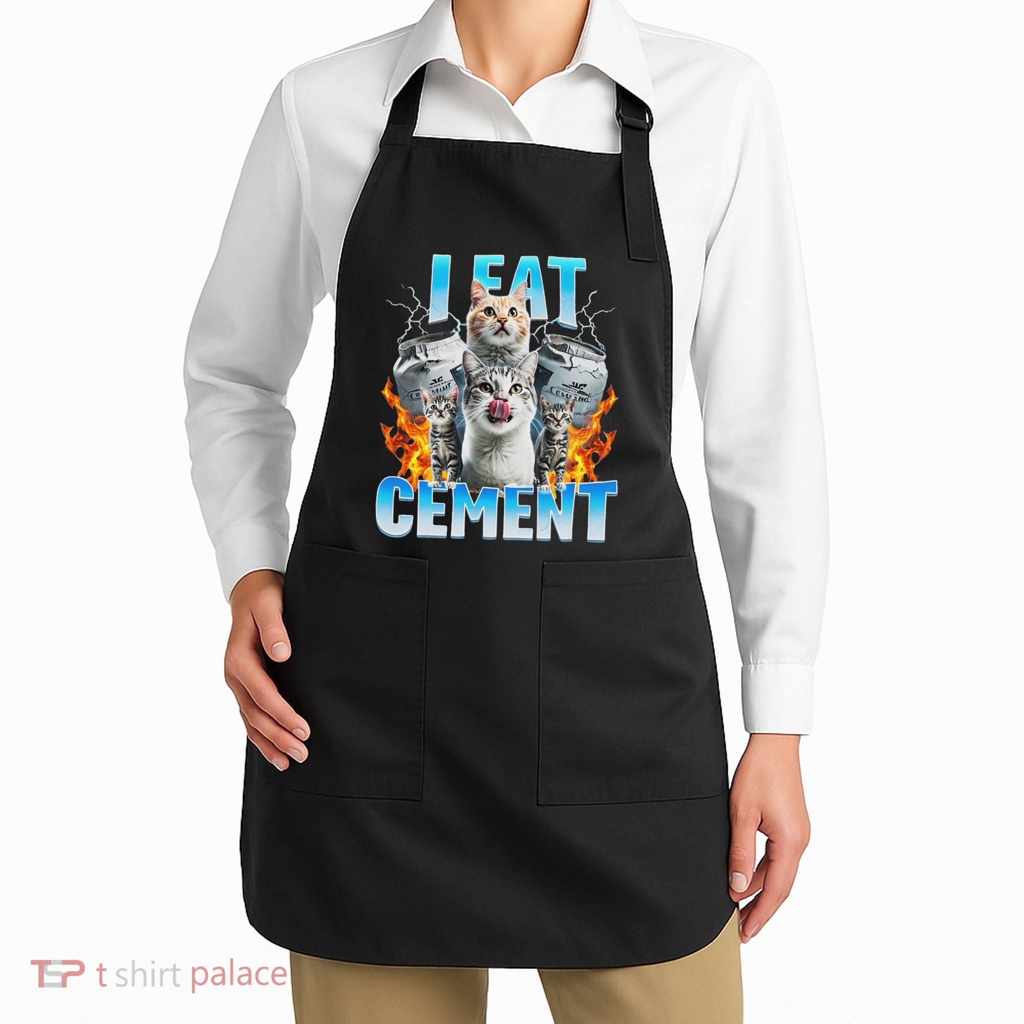 I Eat Cement Cursed Cat Funny Oddly Specific Dank Meme Apron