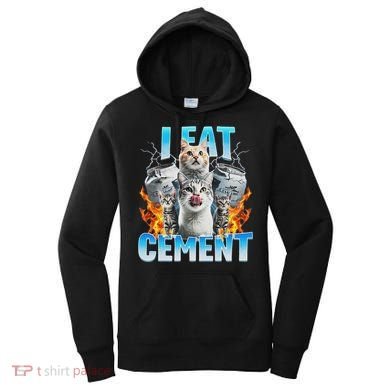 I Eat Cement Cursed Cat Funny Oddly Specific Dank Meme Women's Hoodie