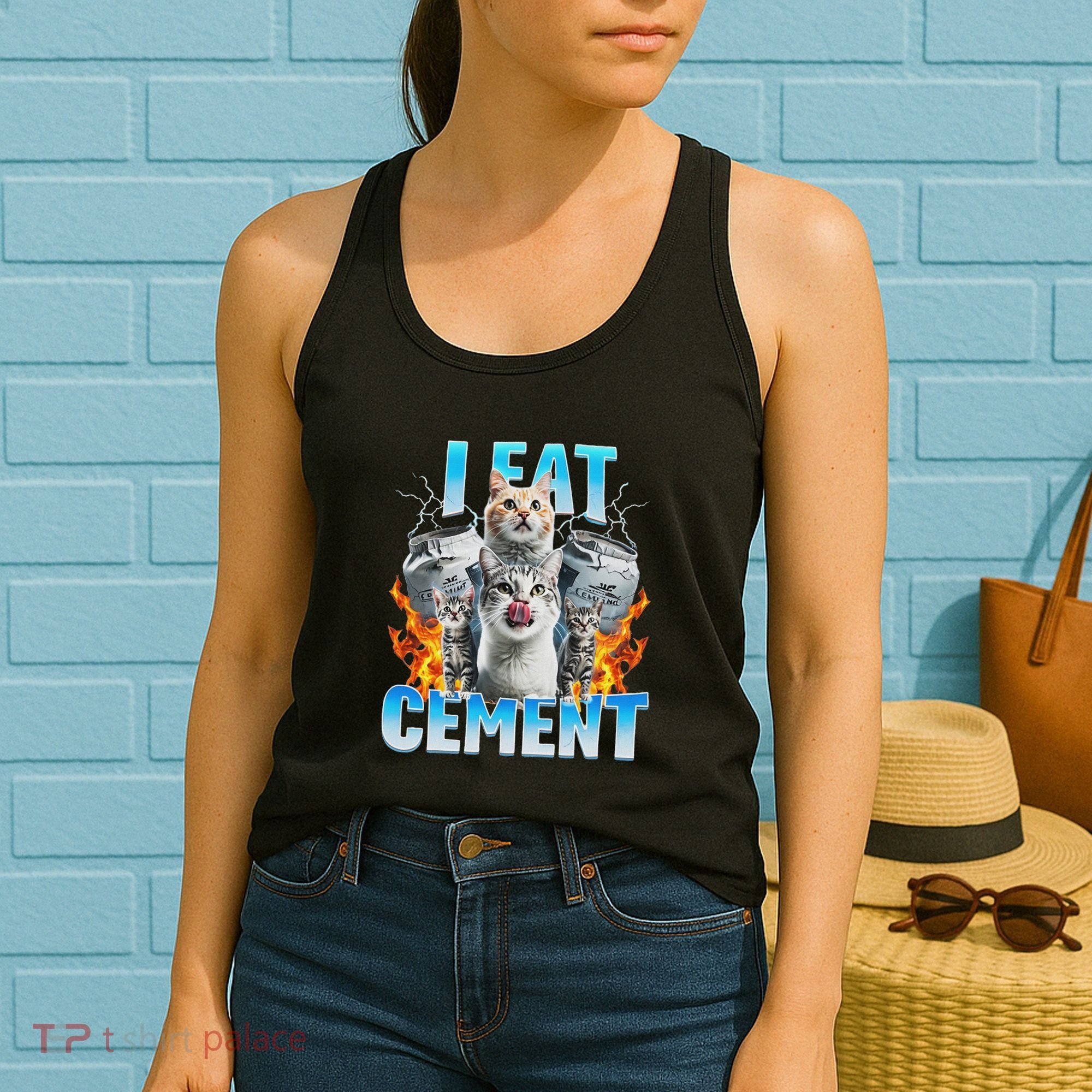 I Eat Cement Cursed Cat Funny Oddly Specific Dank Meme Women's Tank Top