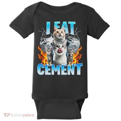 I Eat Cement Cursed Cat Funny Oddly Specific Dank Meme Baby Bodysuit