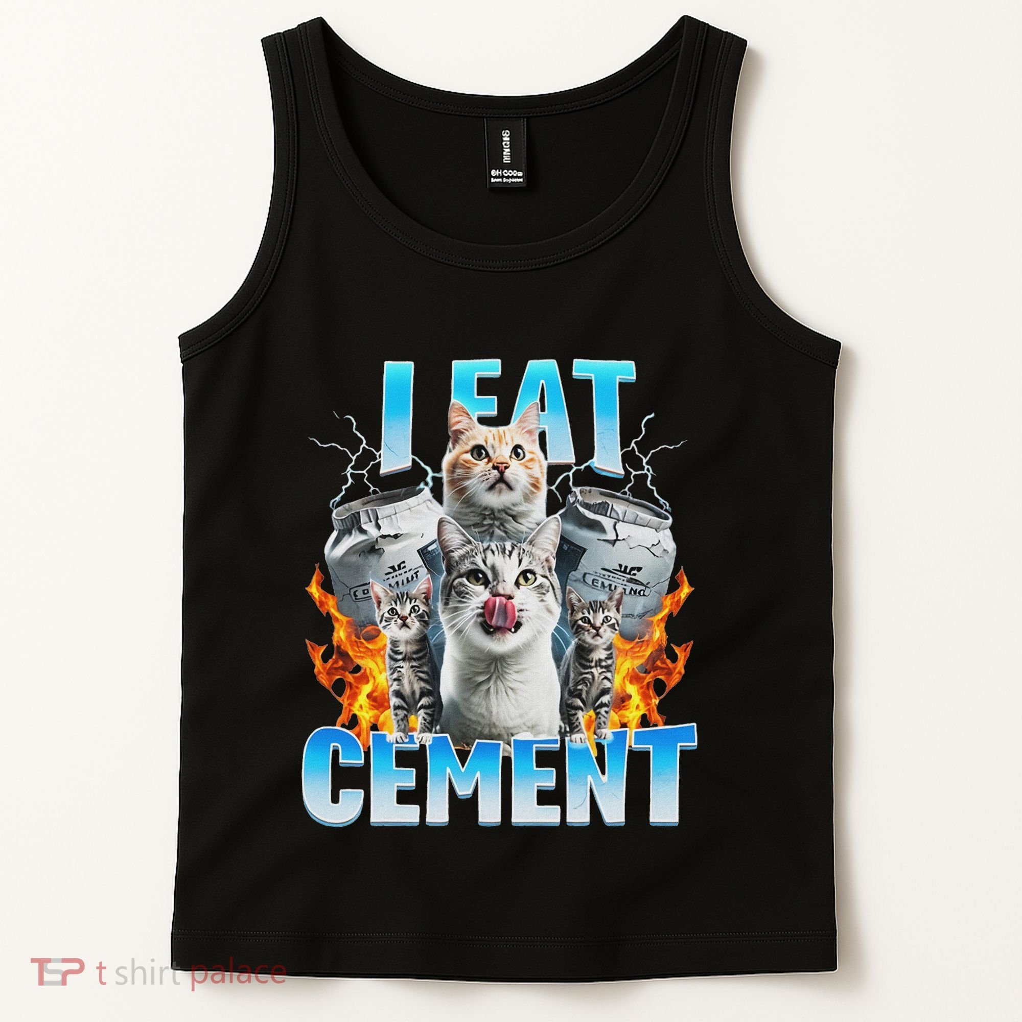 I Eat Cement Cursed Cat Funny Oddly Specific Dank Meme Tank Top
