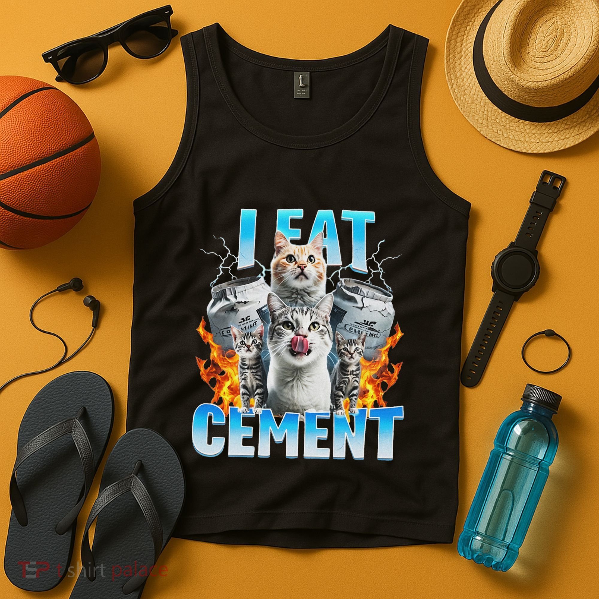I Eat Cement Cursed Cat Funny Oddly Specific Dank Meme Tank Top