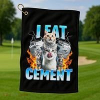 I Eat Cement Cursed Cat Funny Oddly Specific Dank Meme Golf Towel thumb 1