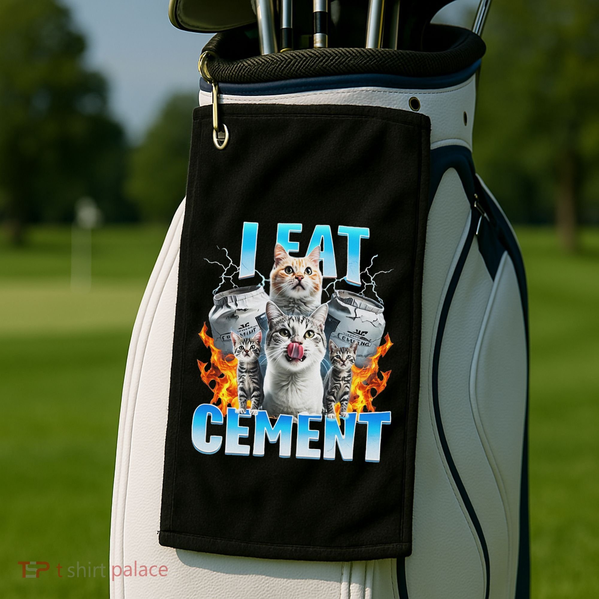 I Eat Cement Cursed Cat Funny Oddly Specific Dank Meme Golf Towel