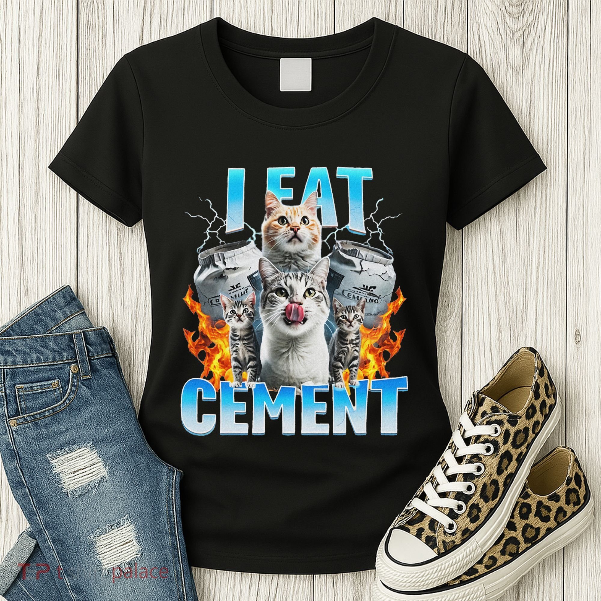I Eat Cement Cursed Cat Funny Oddly Specific Dank Meme Women's T-Shirt