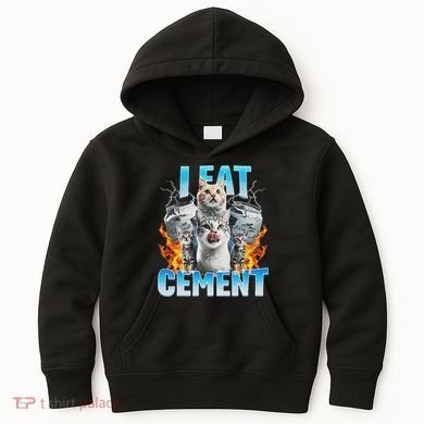 I Eat Cement Cursed Cat Funny Oddly Specific Dank Meme Kids Hoodie