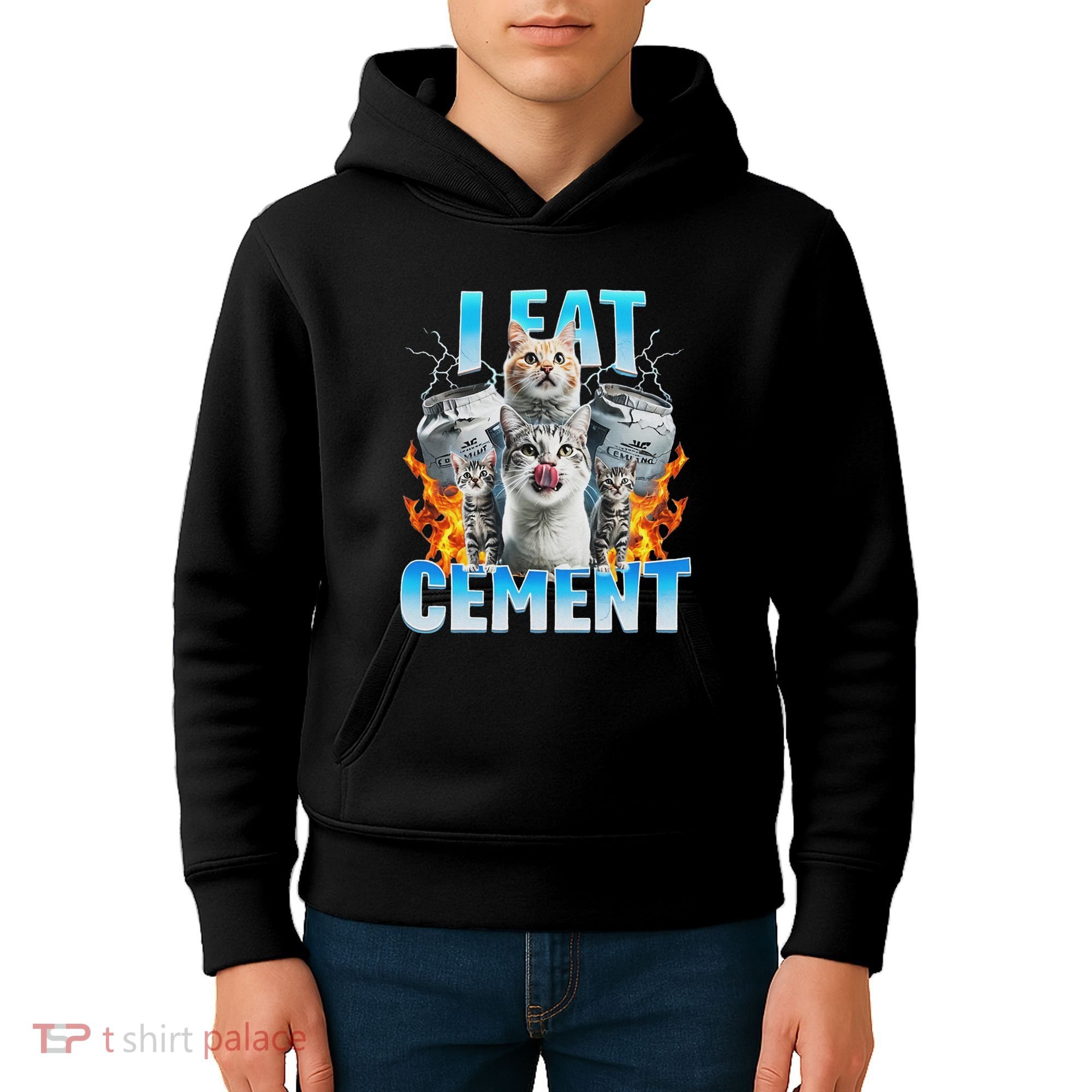 I Eat Cement Cursed Cat Funny Oddly Specific Dank Meme Kids Hoodie