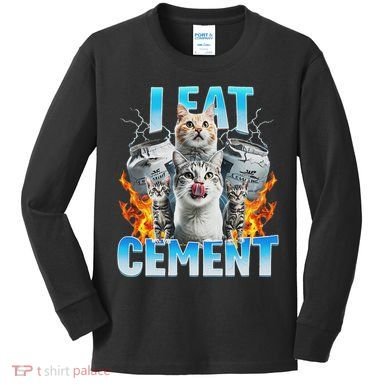 I Eat Cement Cursed Cat Funny Oddly Specific Dank Meme Kids Long Sleeve Shirt
