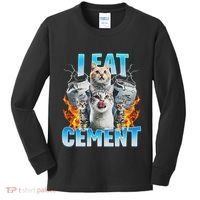 I Eat Cement Cursed Cat Funny Oddly Specific Dank Meme Kids Long Sleeve Shirt thumb 0