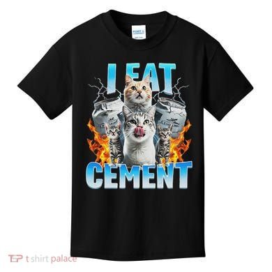 I Eat Cement Cursed Cat Funny Oddly Specific Dank Meme Kids T-Shirt
