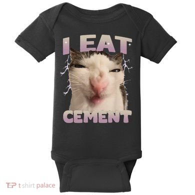 I Eat Cement Cursed Cat Funny Oddly Specific Dank Meme Baby Bodysuit