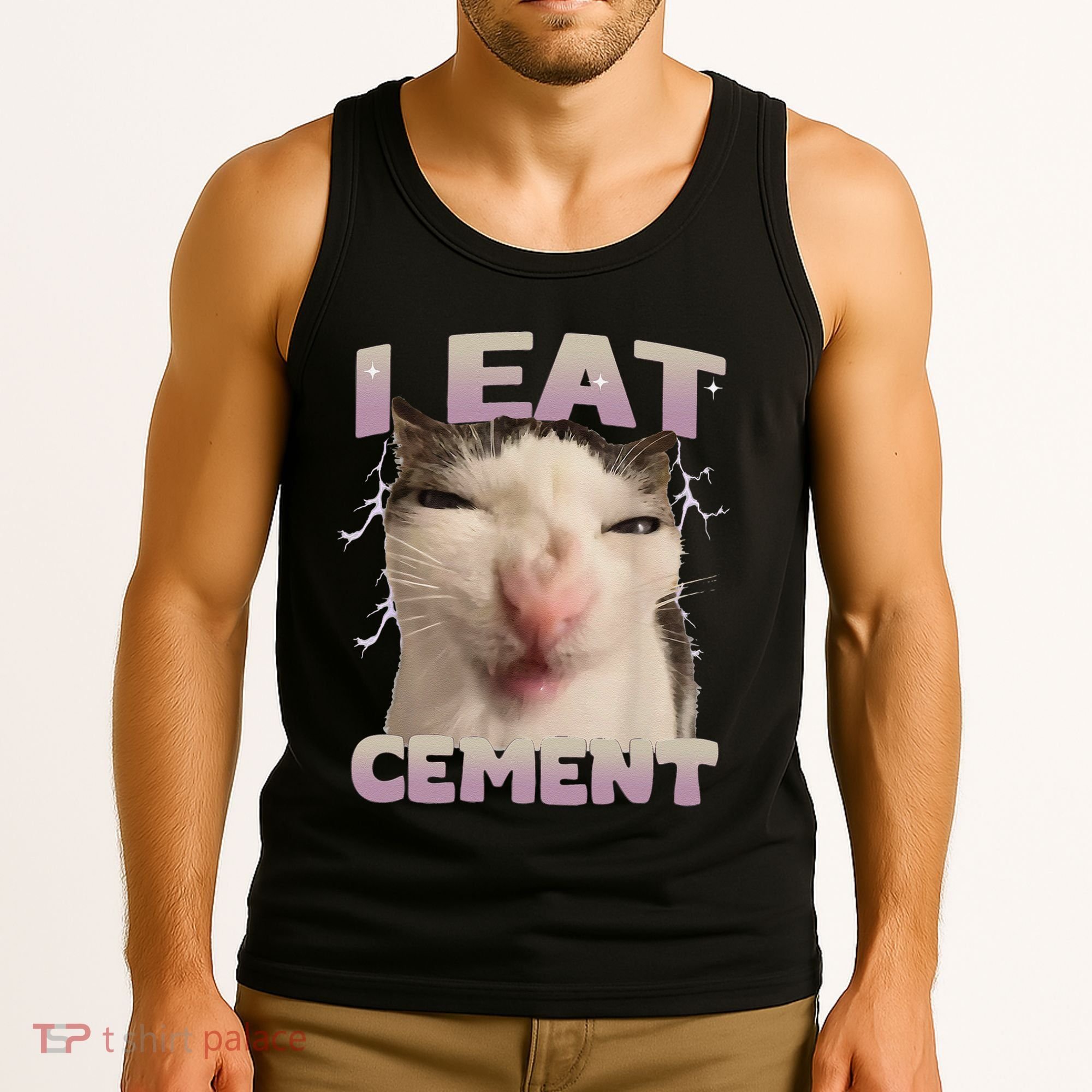 I Eat Cement Cursed Cat Funny Oddly Specific Dank Meme Tank Top
